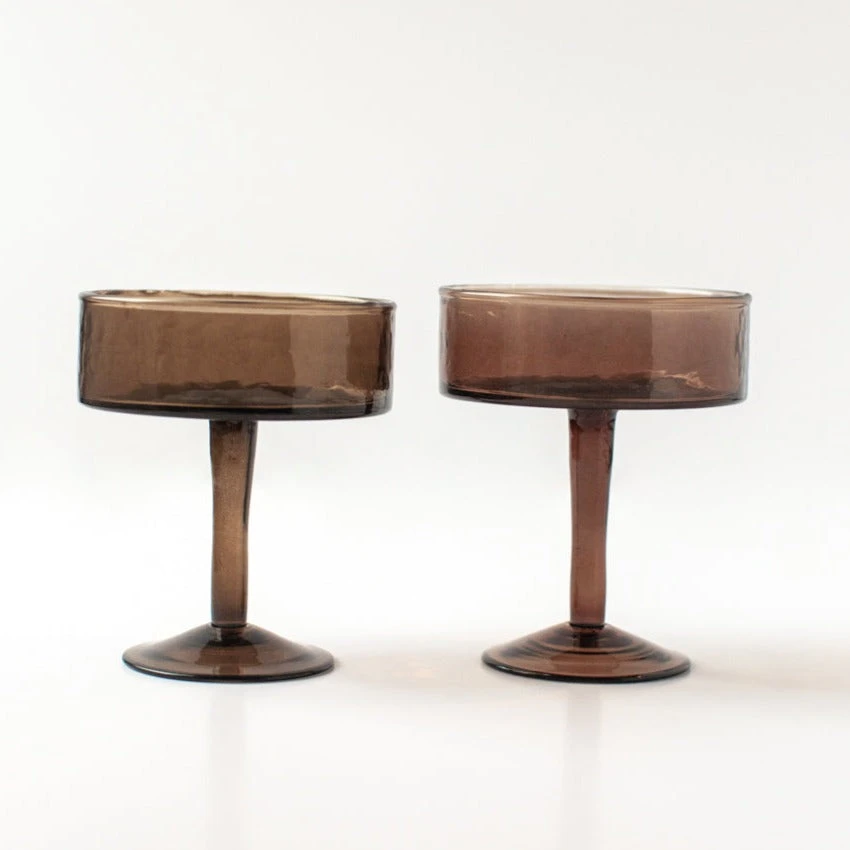 Handblown Hammered Coupe Cocktail Glasses, Smoke - Set Of 4 1 Handblown Hammered Coupe Cocktail Glasses, Smoke - Set Of 4