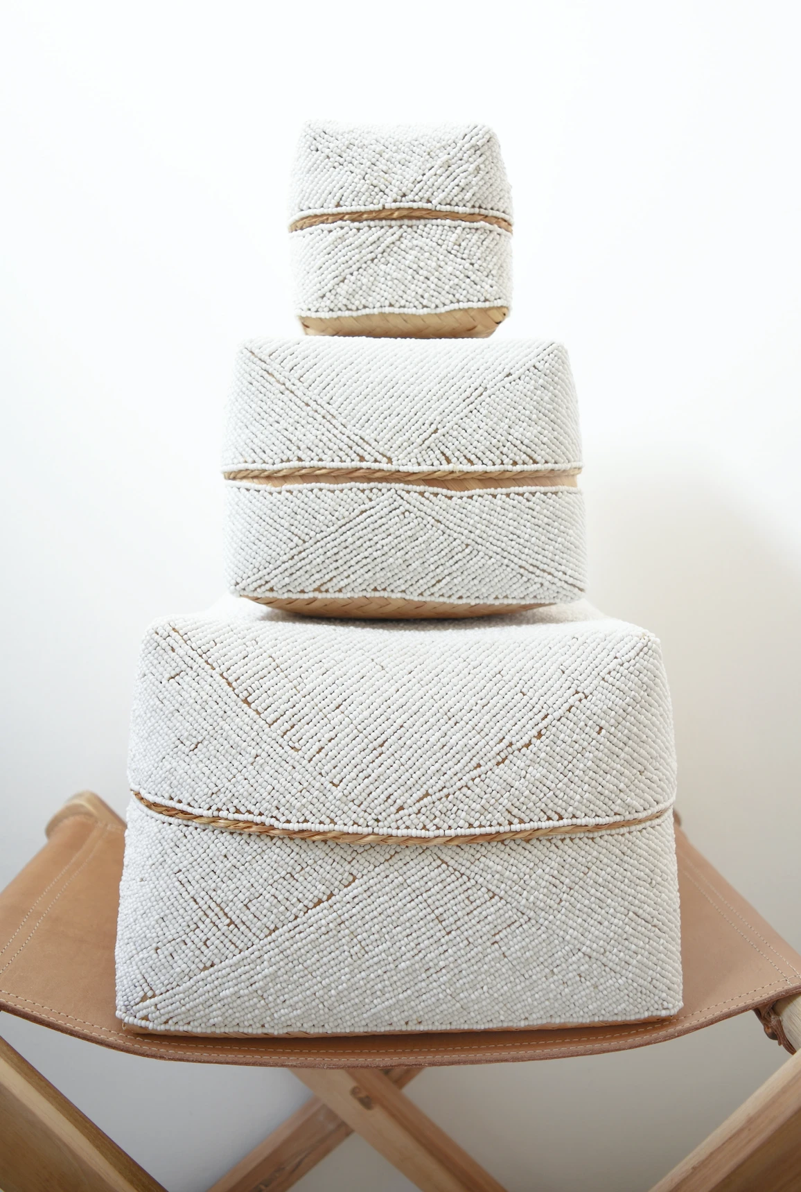 Hand-Beaded Bali Baskets - Solid White - Second Quality 5 Hand-Beaded Bali Baskets - Solid White - Second Quality - Image 5