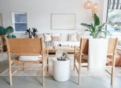 Safari Lounge Chair - Beige -Saffron + Poe leather accent chairs living room