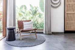 Woven Leather Lounge Chair - Saddle -Saffron + Poe leather and wood lounge chair saffron and poe