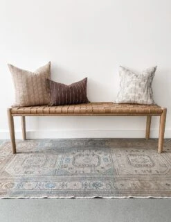 Woven Leather Bench - Beige -Saffron + Poe woven bench
